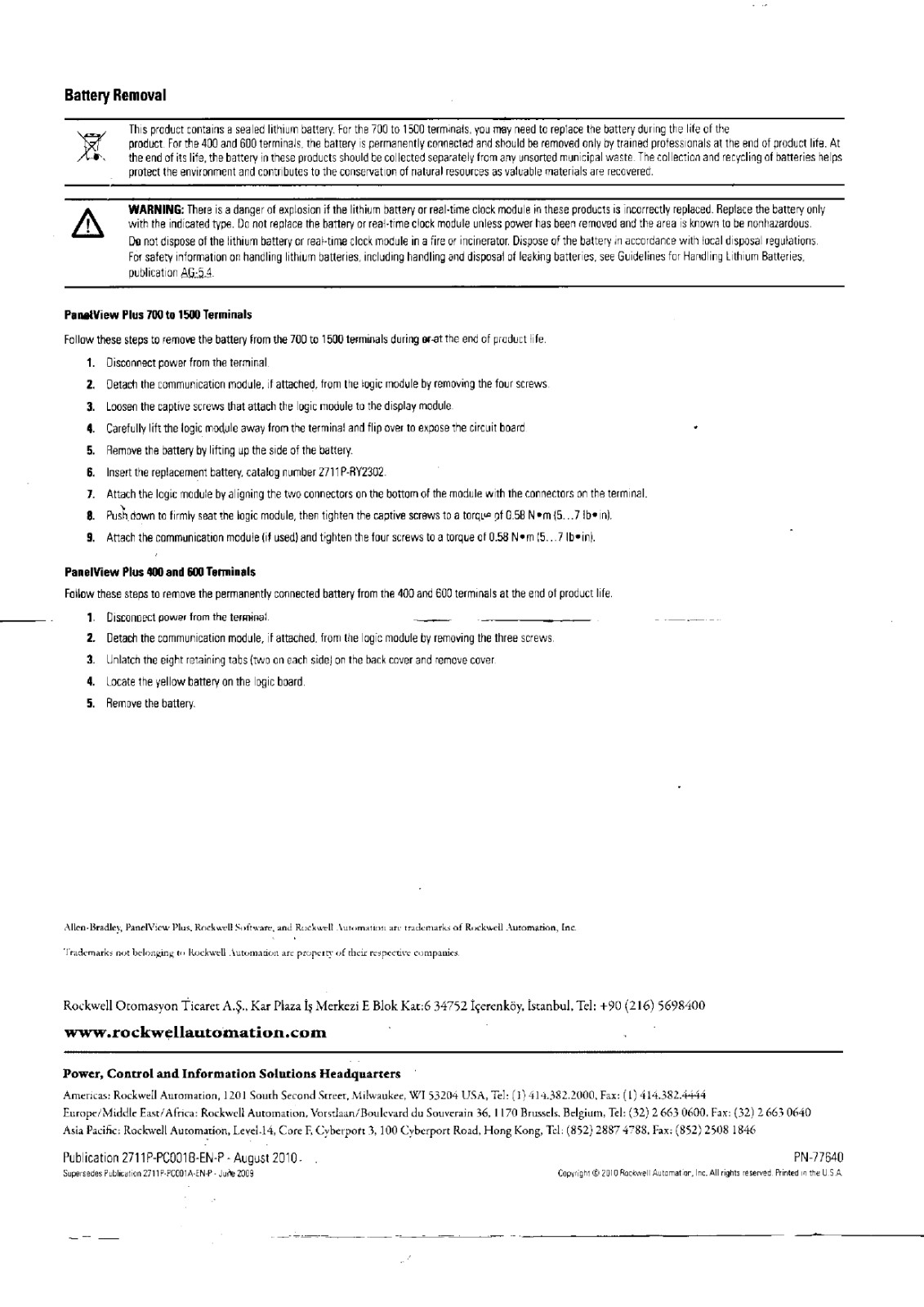 Product information Allen-Bradley 2711p and 2711PC PanelView Plus Terminals