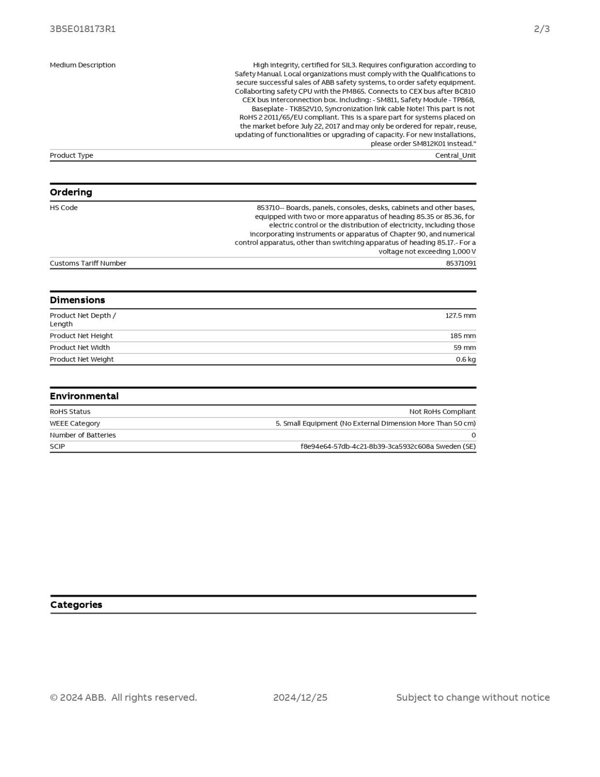 ABB 3BSE018173R1 Data Sheet