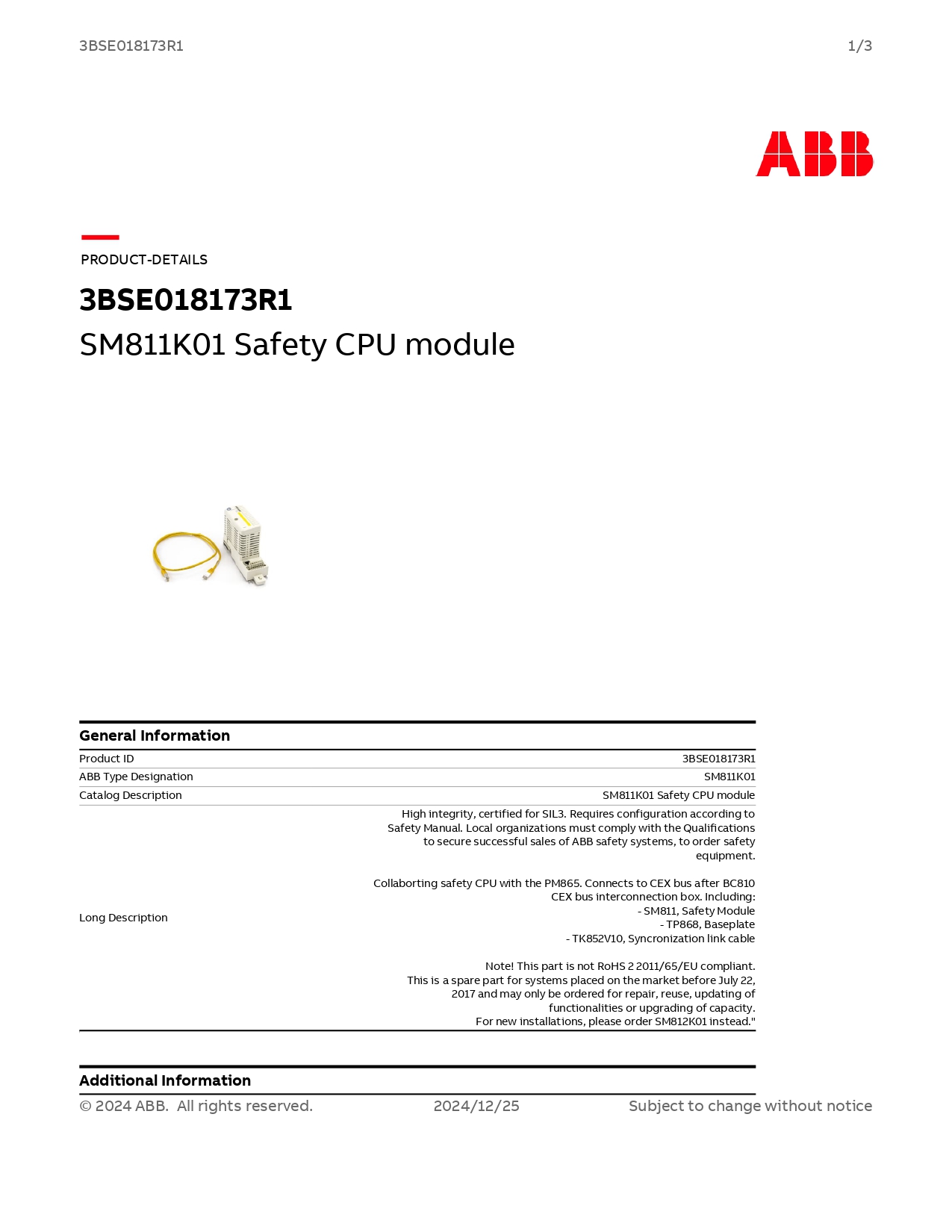 ABB 3BSE018173R1 Data Sheet